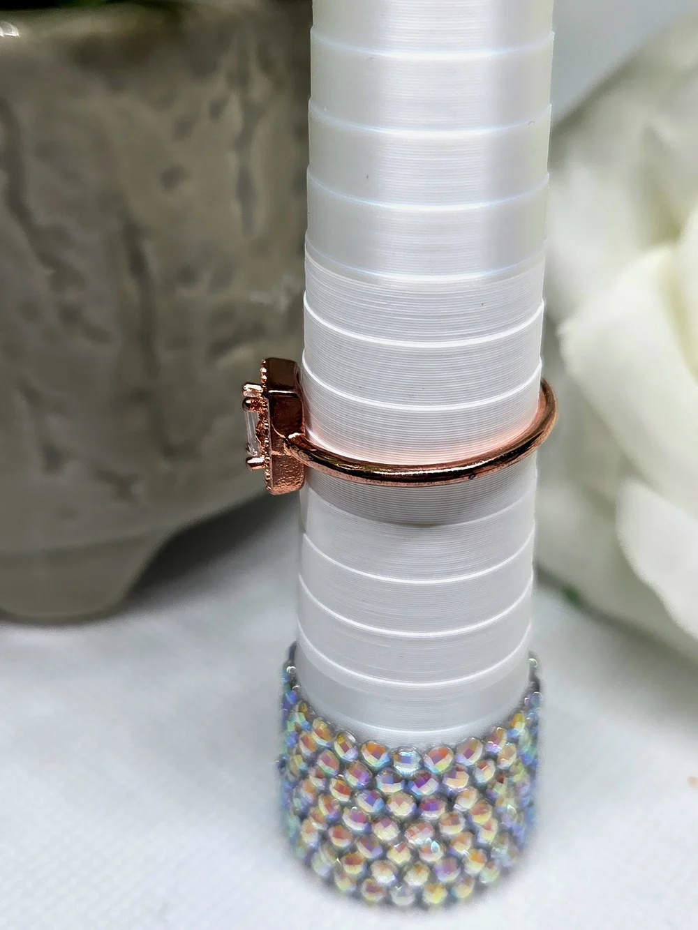Rose Gold .925 Rectangular Halo Ring with Center Stone